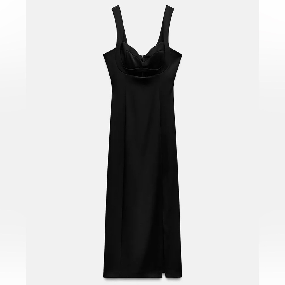 Zara Satin Effects Cut Out Midi Dress